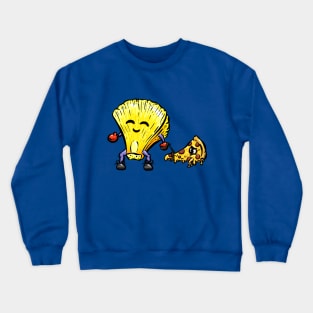 Pineapple taking a pizza slice for a walk cartoon Crewneck Sweatshirt